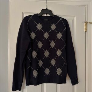J. Crew Men's Navy Crewneck Sweater with Gray Argyle